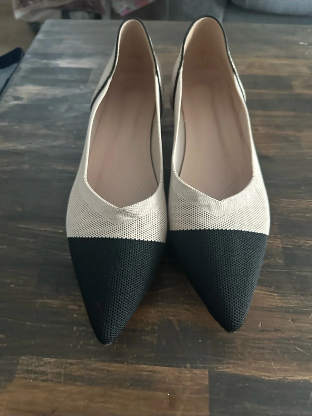 Women's Two-Tone Pointed Toe Flats in Black and Cream